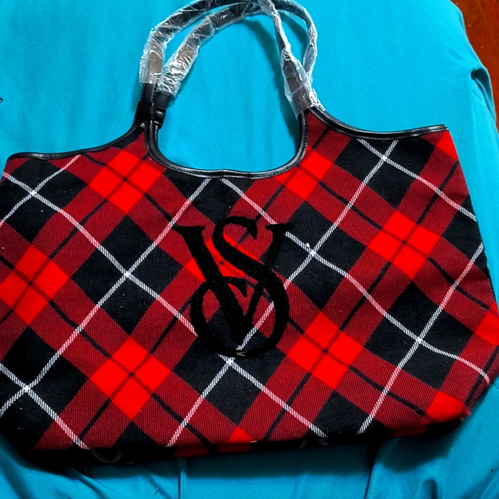 Victoria's Secret Red & Black Plaid Weekender Tote Bag - Brand New with Tags